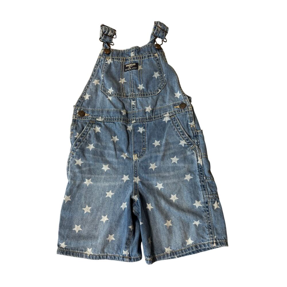 OshKosh B'gosh Toddler Shortalls Overalls 5T Blue Denim Star Print Cargo Pockets